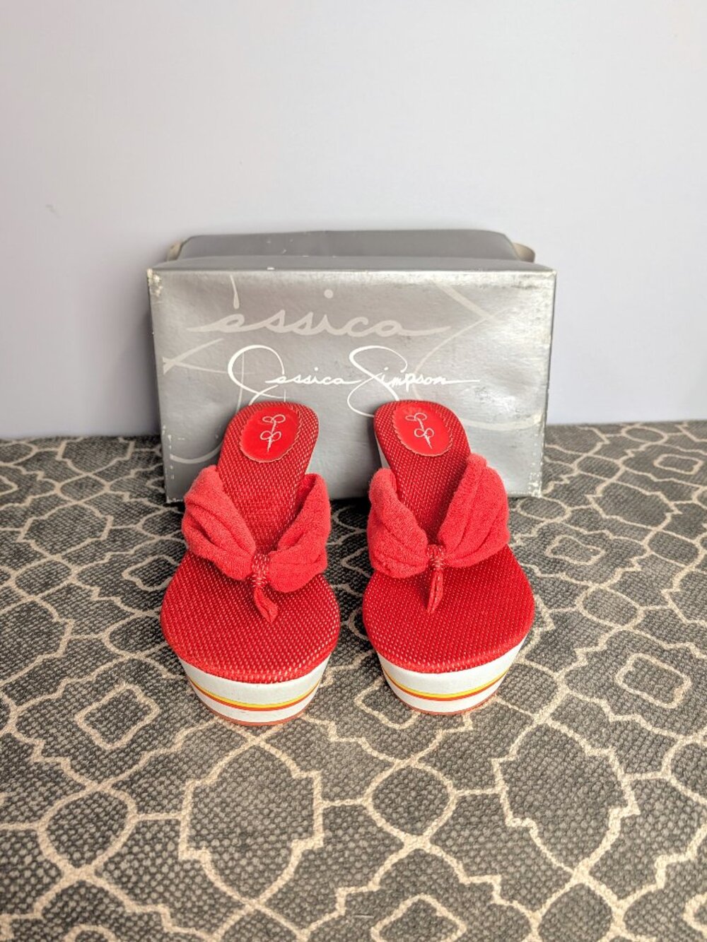 JESSICA SIMPSON Red Terry Cloth Platform Sandals Sz 9M